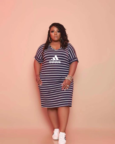 women's plus size striped print dress