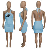 Neck tie and logo sexy short dress