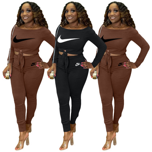 Knotted Pullover long sleeve solid casual two piece set