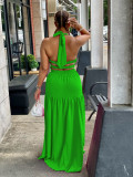 Dress Suspender Solid Color Sleeveless Sexy Leaky Back Maxi Dress