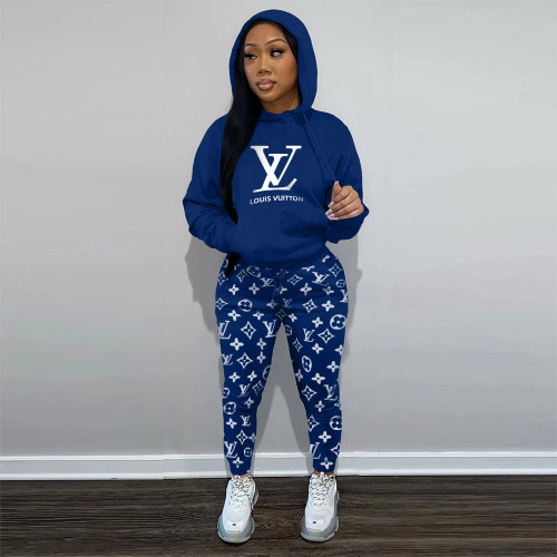 Fashion casual printed hooded sportswear two piece set