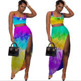 Fashion Sexy Tie Dye Digital Printing Skirt Suit Two Piece Set