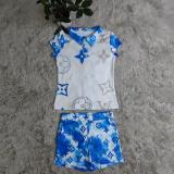 Fashion casual blue starry print two-piece set