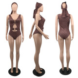 Chic Print Sexy Ladies Women's One Piece Swimsuit with Hijab