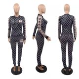 Casual fashion sexy slim fit printed long sleeve Pants Set Two pieces