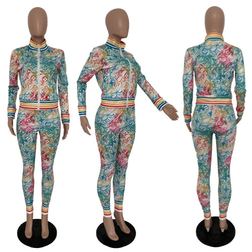 Fashion suit printing and dyeing two-piece set