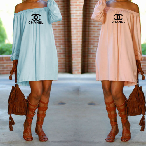 Off-the-shoulder casual one-neck dress