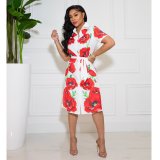 2022 spring / summer fashion printed cardigan dress (including belt)