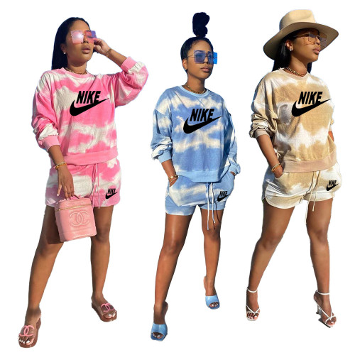 Casual printed women's tie dyed two piece set