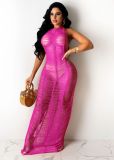 2022 spring and summer women's sexy solid color knitted Beach Dress