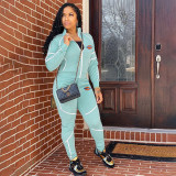 Solid color sports suit long sleeve two piece set