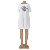 Short Sleeve Dress Bubble Skirt Print T-Shirt Lantern Skirt