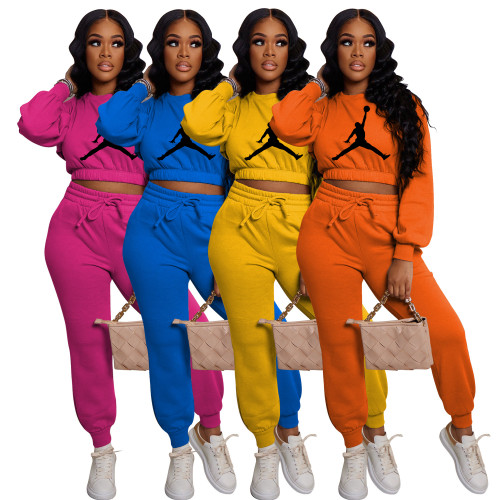 Sportswear two piece set solid color thickened autumn and winter leisure suit