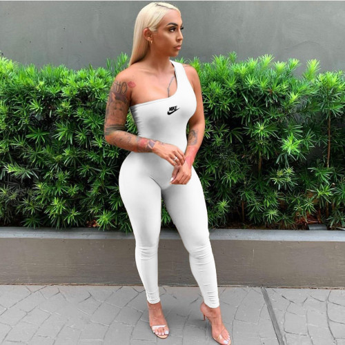 Fashion sexy one shoulder sleeveless hip lifting sports Jumpsuit