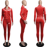 Fashion solid color sports leisure two piece set