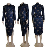 Fashion Digital Print Casual Loose Long Sleeve Dress