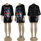Fashion Short Sleeve Sexy Sparkling Heavy Sequins Loose Summer Dress