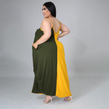 Colorblock Round Neck Strap Irregular Plus Size Ladies Dress