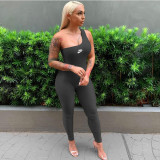 Fashion sexy one shoulder sleeveless hip lifting sports Jumpsuit