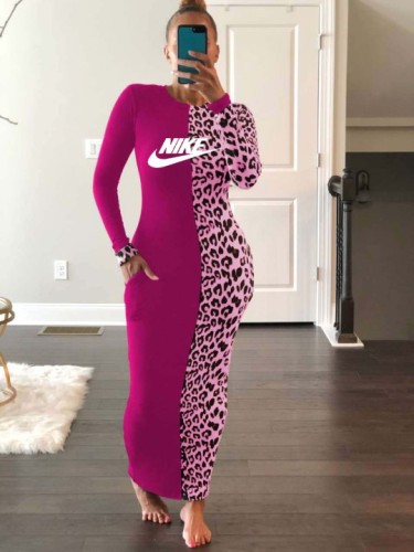 Stitched leopard print sexy tight dress