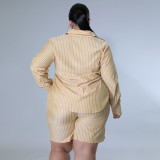Shirt Striped Print Loose Plus Size Casual Ladies Suit