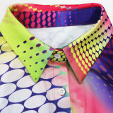 Fashion Casual Button Knotted Suit Tie Dye Print Lapel Slim Fit Two Piece
