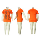 Plus Size Women's Short Sleeve T-Shirt Women's Round Neck Letter Print Casual Top