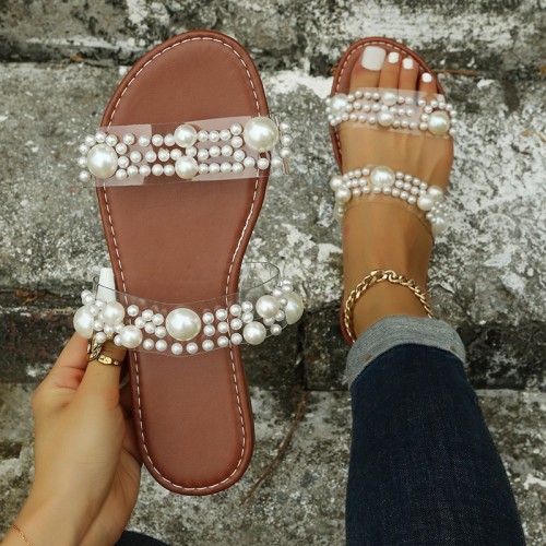2022 Plus Size Pearl Flat Sandals