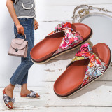 2022 summer plus size bow print satin platform sandals