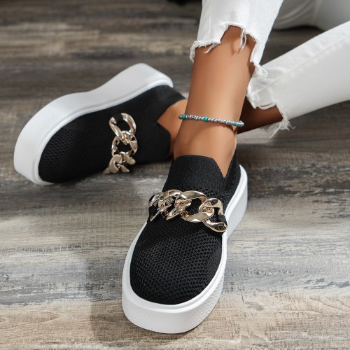 2022 large size platform metal chain knitted stretch low-top casual shoes