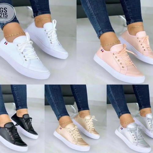 2022 large size round toe lace-up flat solid color casual shoes
