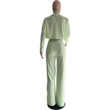 2022 Solid Color Long Sleeve Jacket Wide Leg Pants Bikini Three Piece Set