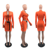 2022 autumn temperament high elastic solid color short skirt two-piece set