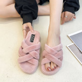 2022 autumn and winter round head thick bottom warm and fluffy slippers