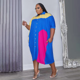 Plus size women's solid color stitching button suit skirt