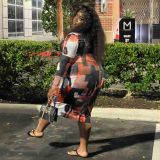 Long Sleeve Personality Print Package Hip Skirt Plus Size Dress