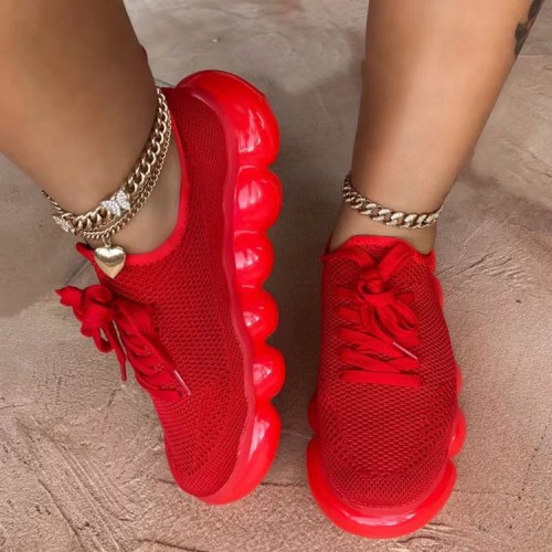 2022 Fall Round Toe Knit Stretch Lace Up Sneakers