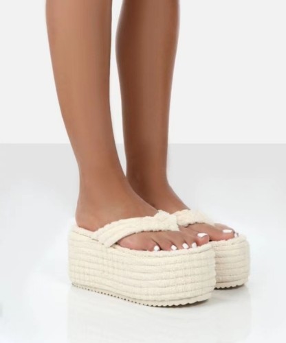 2022 large size high heel flip flops towel cotton slippers