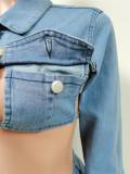 2022 Lace-up Backless Stretch Shorts Denim Casual Two Piece Set