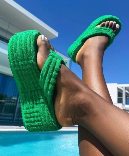 2022 large size high heel flip flops towel cotton slippers