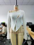 Off-the-shoulder slanted-shoulder textured cut-out long-sleeve knitted top
