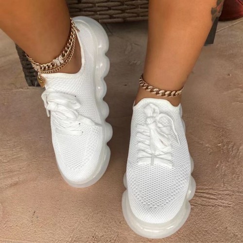 2022 Fall Round Toe Knit Stretch Lace Up Sneakers