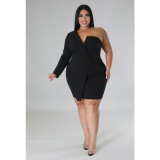 2022 autumn plus size solid color tight sexy dress