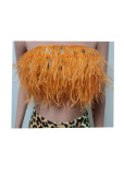 2022 Autumn Ostrich Hair Tube Top Print Pants Slim Fit Two Piece Set