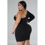 2022 autumn plus size solid color tight sexy dress