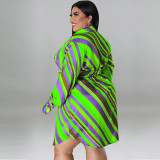 Plus Size Women's Long Sleeve Diagonal Stripe Shirt Dress