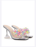 Colorful Flowers Fashion Crystal Heel High Heel Glass Plastic Slippers