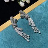 Tassel earrings S925 silver needle bow earrings Super flash zircon earrings