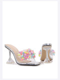 Colorful Flowers Fashion Crystal Heel High Heel Glass Plastic Slippers