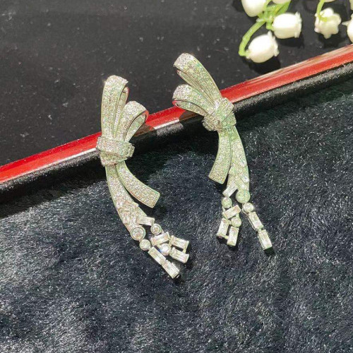 Tassel earrings S925 silver needle bow earrings Super flash zircon earrings